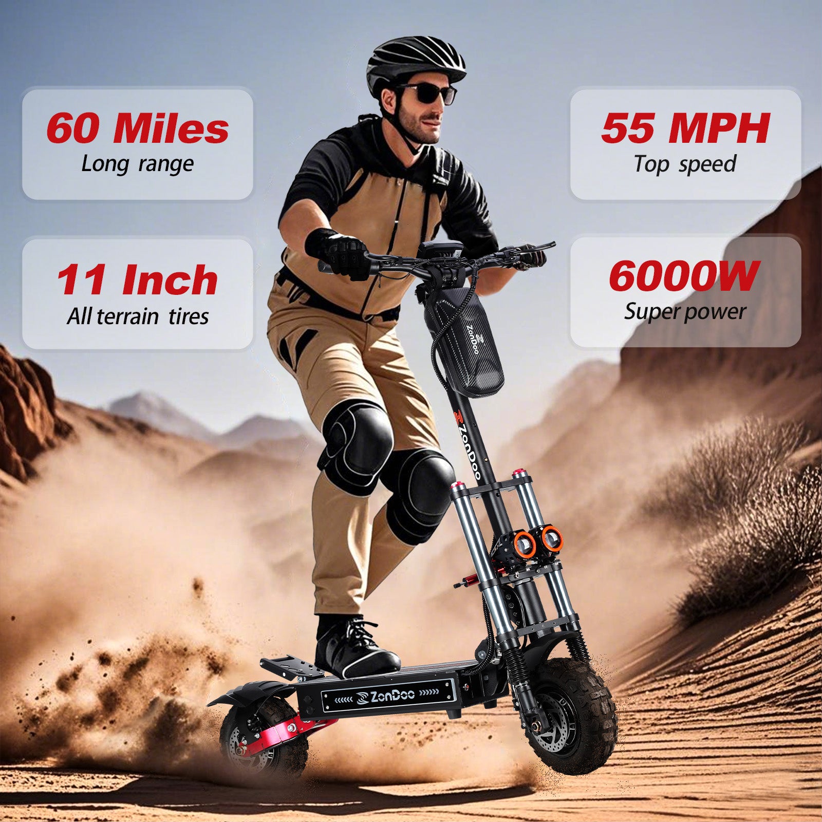 ZonDoo ZO03 Plus with Big Screen & Damper 56MPH Fast 6000W Dual Motors 60 Miles Scooter with seat
