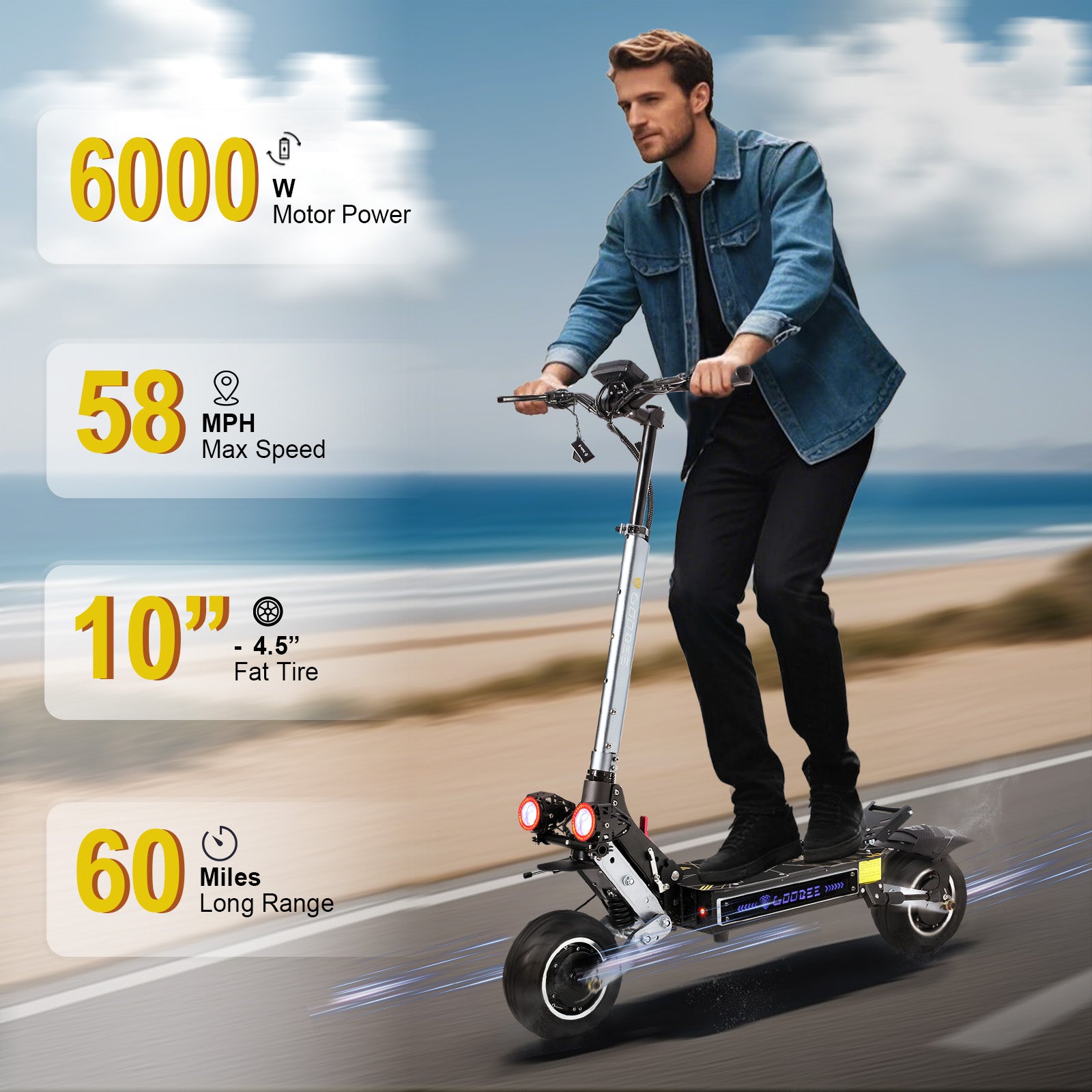 ZonDoo ZO01 Pro 6KW Fat Tire Electric Scooter 58MPH For Heavy Duty Adults