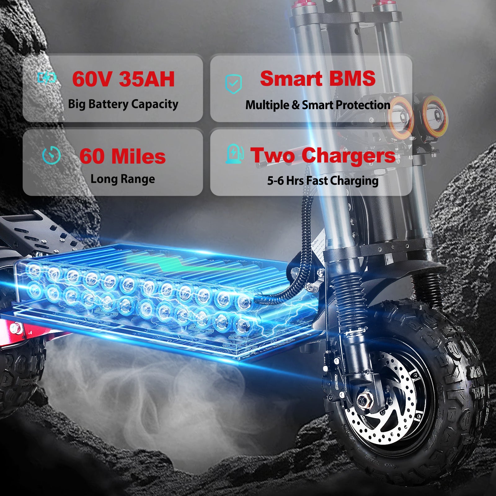 ZonDoo ZO03 Plus with Big Screen & Damper 56MPH Fast 6000W Dual Motors 60 Miles Scooter with seat