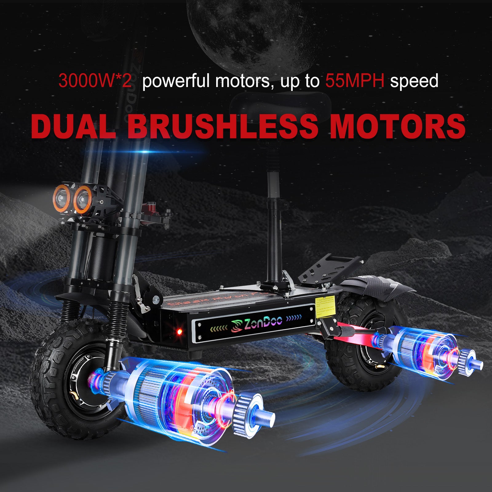 ZonDoo ZO03 Plus with Big Screen & Damper 56MPH Fast 6000W Dual Motors 60 Miles Scooter with seat