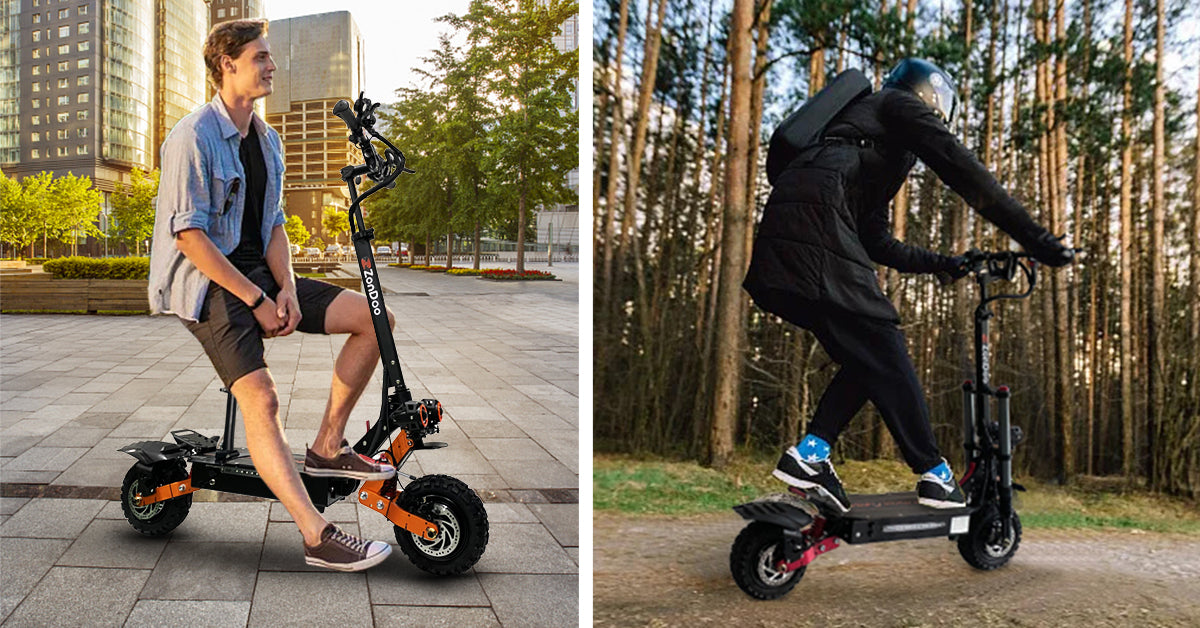 What are the distinct riding experiences between electric scooters with seats and those without seats?