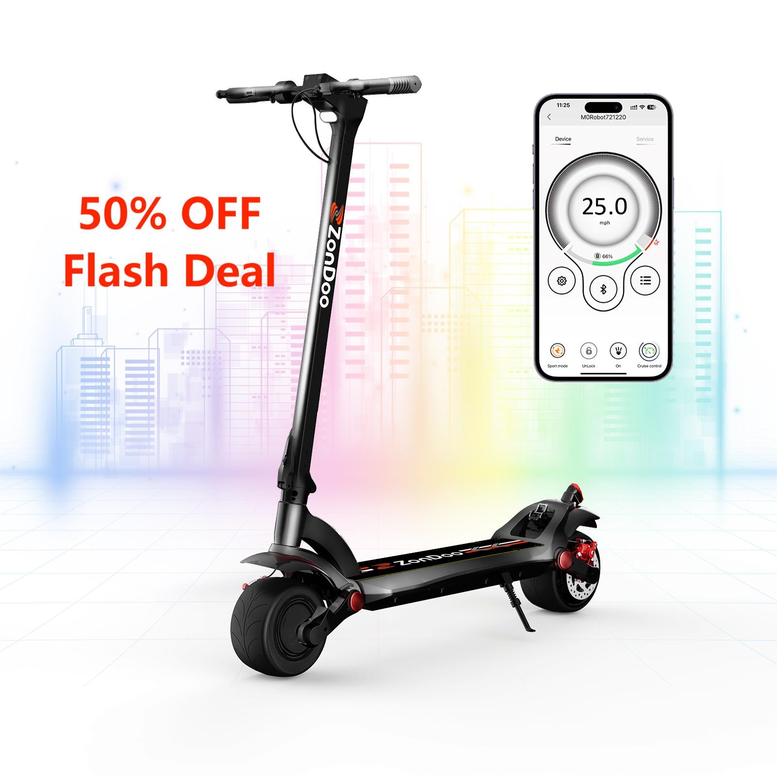 ZonDoo ZU08 Wide Wheel Electric Scooter 25MPH For Commuting
