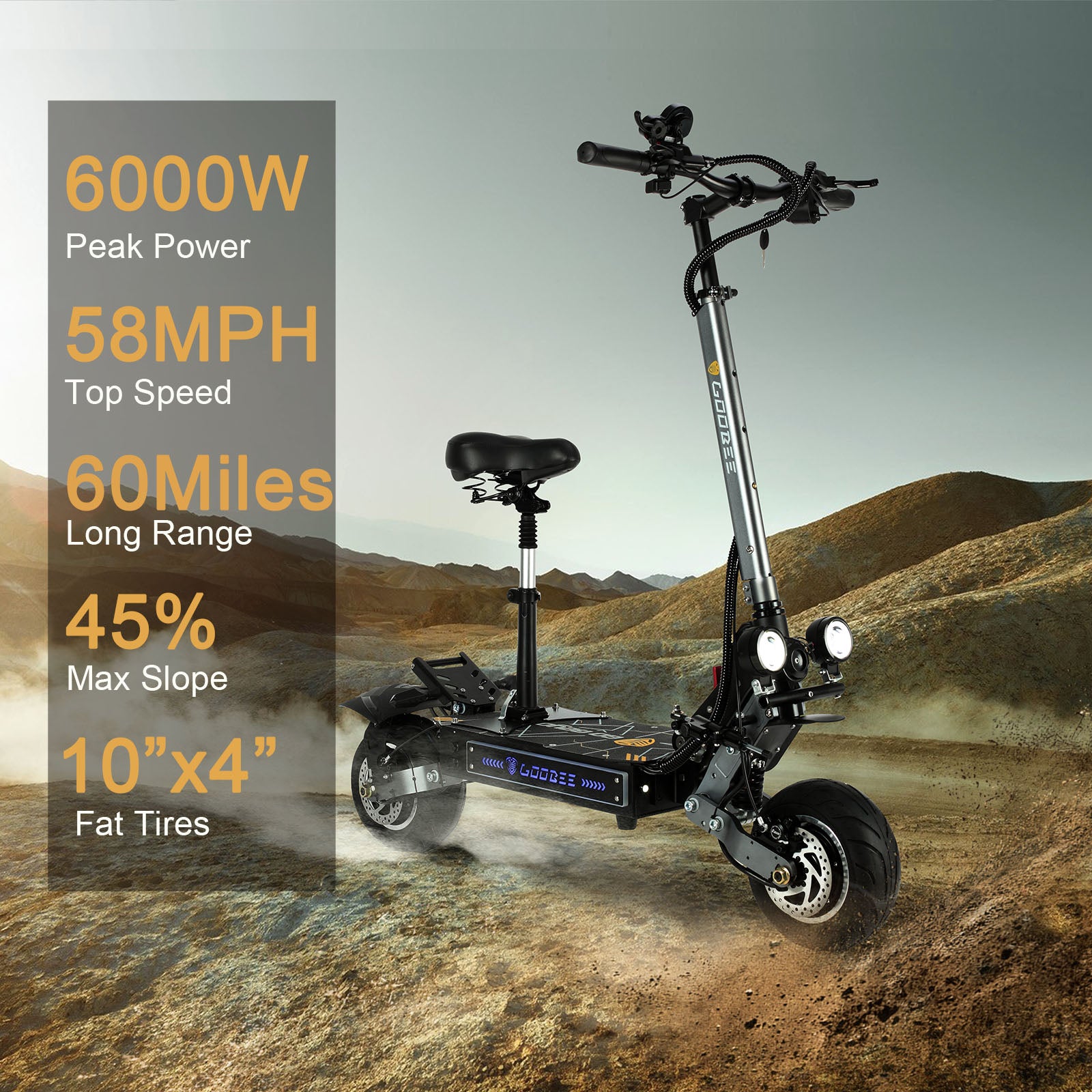 ZonDoo ZO01 Pro Electric Scooters 58MPH 6000W Motor For Adults