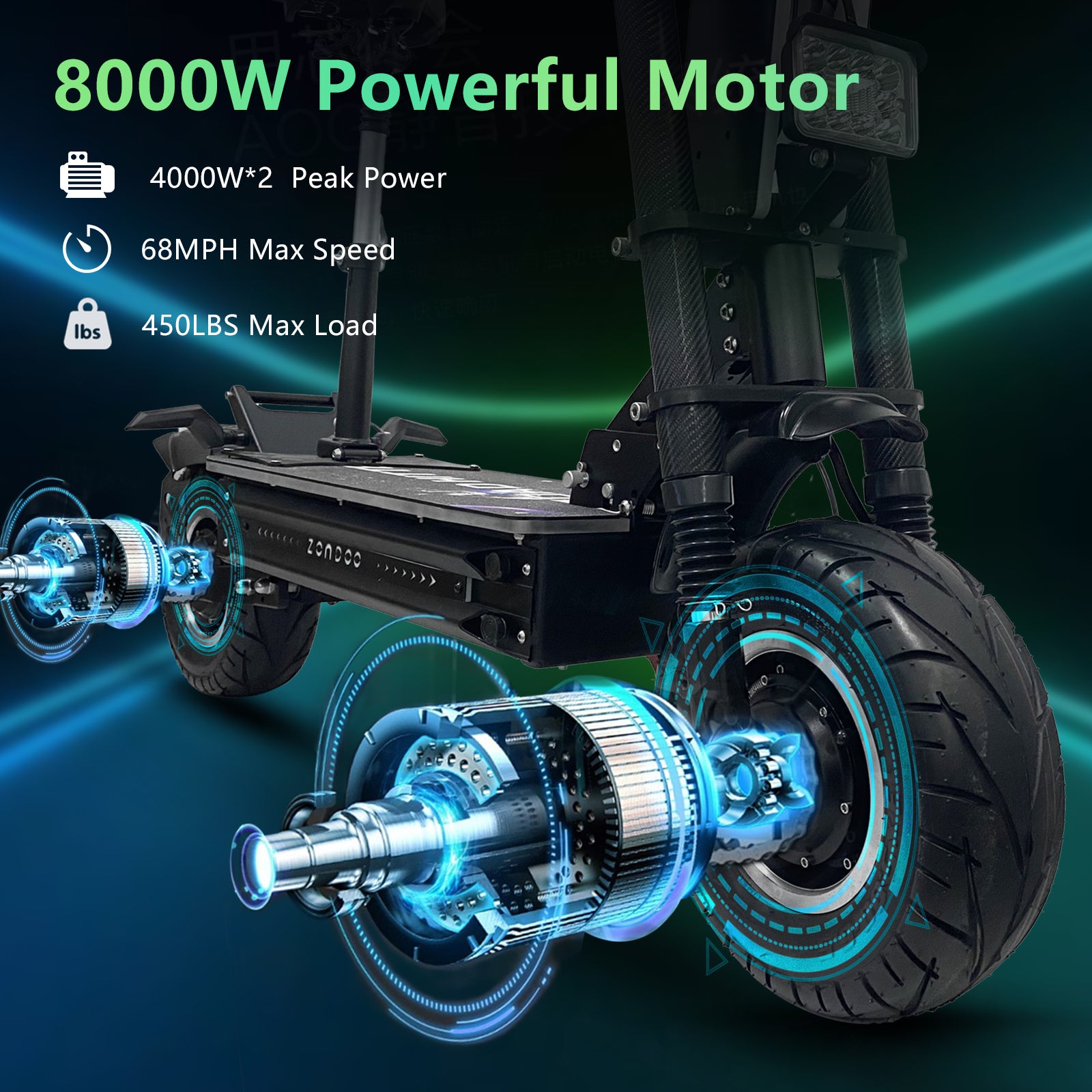 ZonDoo RoadHitter 13Inch 72V 8000W Electric Scooter 68MPH Fastest Speed