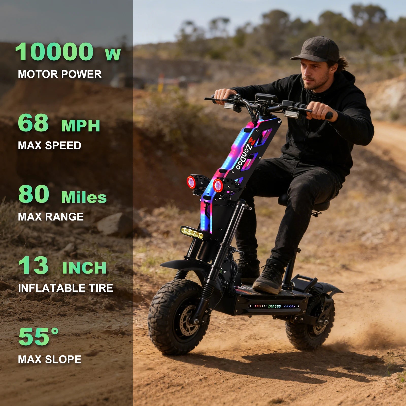 ZonDoo Roadhitter 13 pouces 72 V 8000 W Scooter électrique 110 KM/H 135 KM Gamme