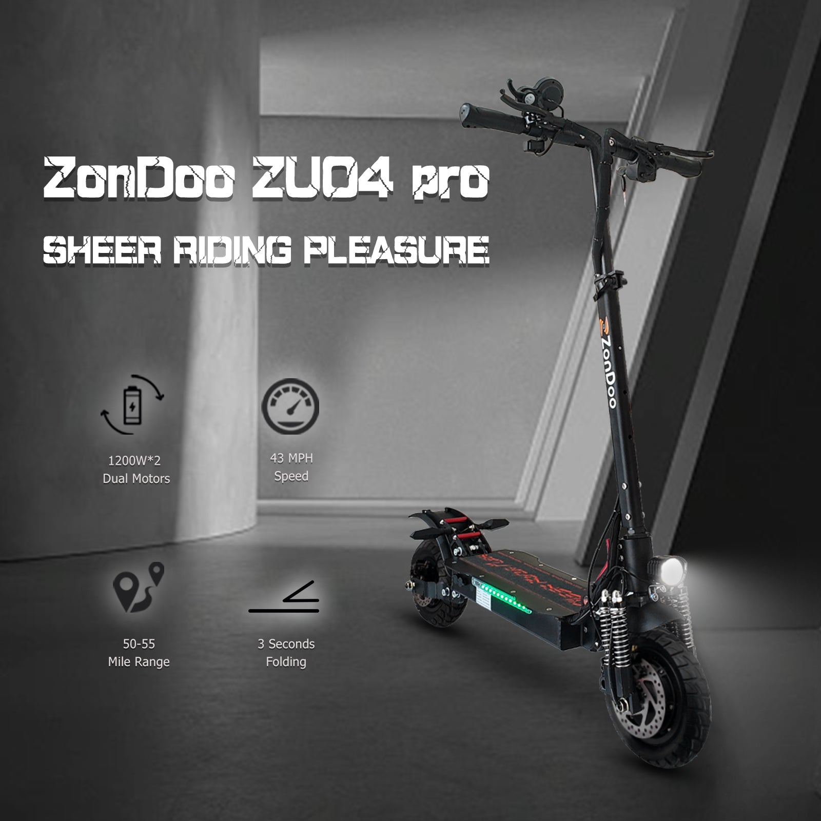 Scooter électrique hors route ZonDoo ZU04 PRO 2400W 10 pouces 52V 28.8AH